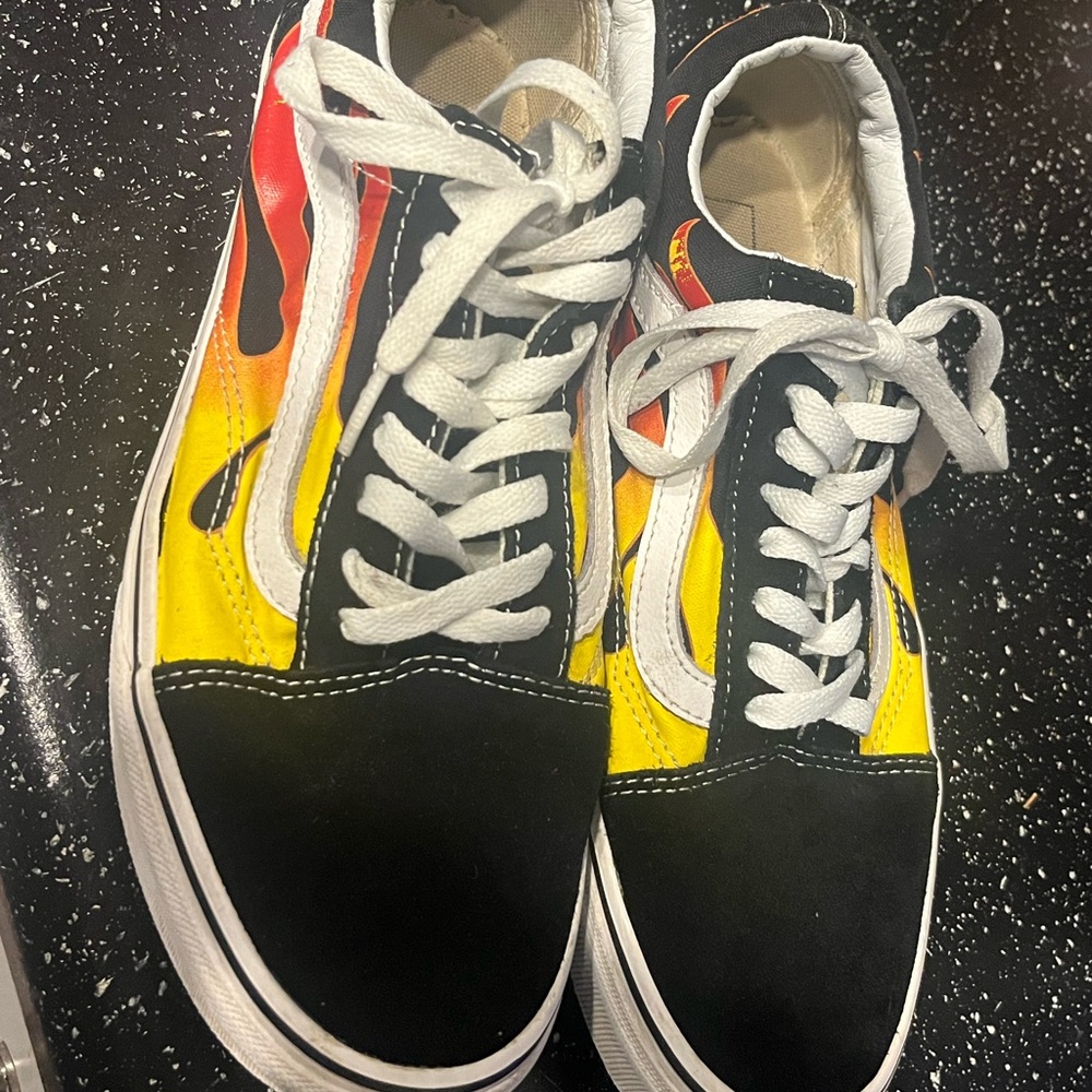 Vans Black and Yellow Flame Sneakers